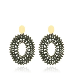 Army Groene Oorbellen Noa Silk Double Stones