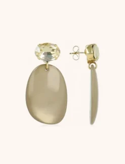Beige Oorbellen Aurora Asymmetric Ovaal L Strass
