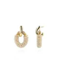 Beige Oorbellen Combi Oval M Deluxe