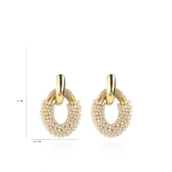 Beige Oorbellen Combi Oval M Deluxe
