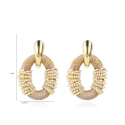 Beige Oorbellen Combi Oval L Deluxe