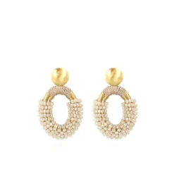 Beige Oorbellen Combi Oval M