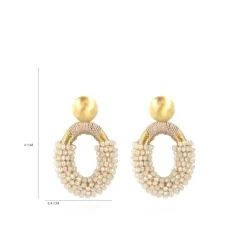 Beige Oorbellen Combi Oval M
