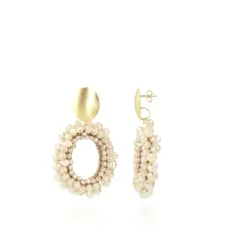 Beige Oorbellen Ilvy Open Oval Double M