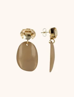 Beige Oorbellen Little Sara Asymmetric Ovaal S Strass