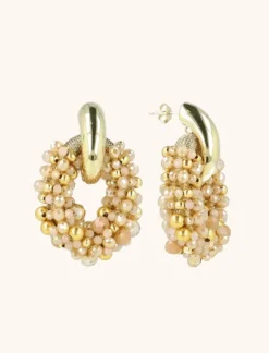 Beige Oorbellen Ophelia Combi Ovaal M