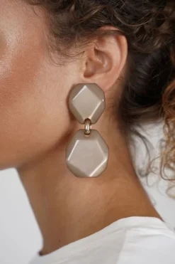 Beige Oorbellen Zora Dubbel Rock M