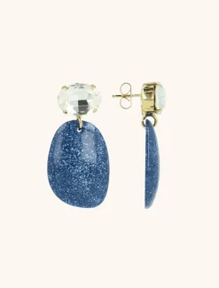 Blauwe Glitter Oorbellen Little Sara Asymetrisch Crystal Ovaal S