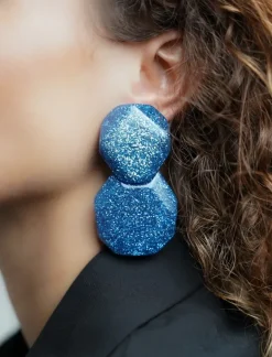 Blauwe Glitter Oorbellen Zola Dubbel Rock Deluxe L