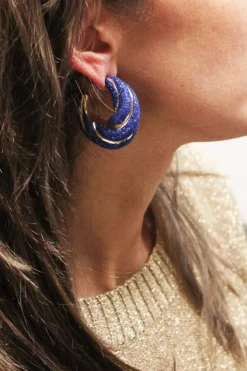 Blauwe Glitter Oorbellen Twist Creole L