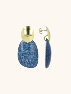 Blauwe Glitter Oorbellen Little Sara Asymetrisch Strass Ovaal S