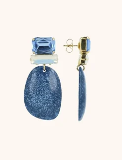 Blauwe Glitter Oorbellen Alara Ovaal L