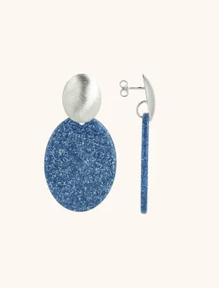 Blauwe Glitter Oorbellen Celia Ovaal S