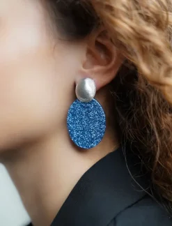 Blauwe Glitter Oorbellen Celia Ovaal S