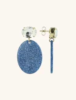 Blauwe Glitter Oorbellen Celia Crystal Ovaal S