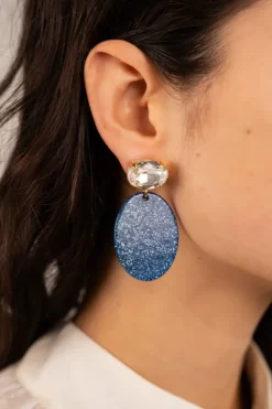 Blauwe Glitter Oorbellen Celia Crystal Ovaal S