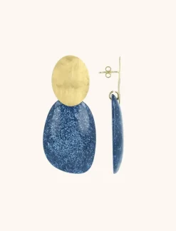 Blauwe Glitter Oorbellen Aurora Ovaal L