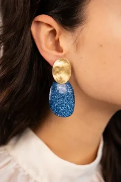 Blauwe Glitter Oorbellen Aurora Ovaal L