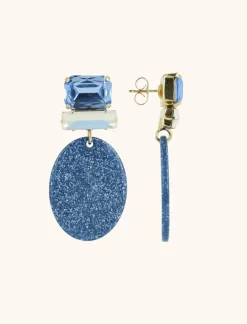 Blauwe Glitter Oorbellen Sirius Ovaal S