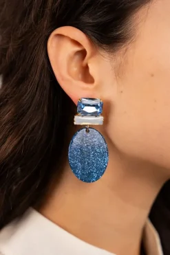 Blauwe Glitter Oorbellen Sirius Ovaal S
