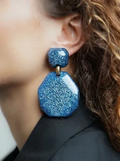 Blauwe Glitter Oorbellen Zora Double Rock Deluxe Xl