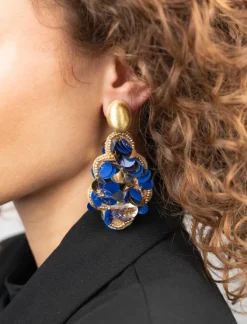 Blauwe Goudkleurige Oorbellen Sequin Druppel L Laure