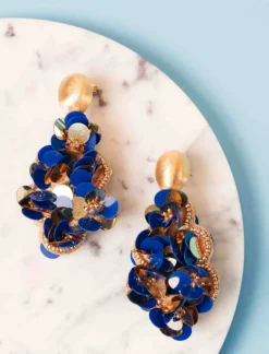 Blauwe Goudkleurige Oorbellen Sequin Druppel L Laure
