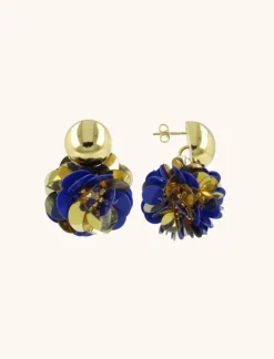 Blauwe Goudkleurige Oorbellen Sequin Globe M Vlinder