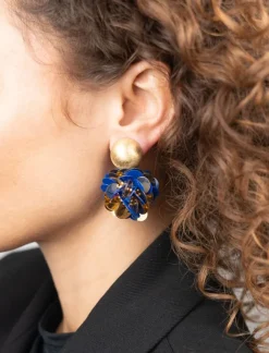 Blauwe Goudkleurige Oorbellen Sequin Globe S Vlinder