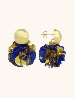Blauwe Goudkleurige Oorbellen Sequin Globe L