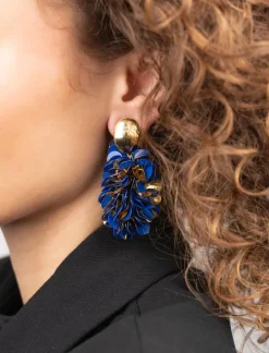 Blauwe Goudkleurige Oorbellen Sequin Ovaal M Sas