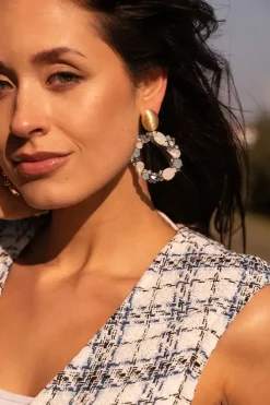 Blauwe Oorbellen Strass Lynn Rond