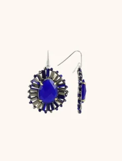 Blauwe Zilverkleurige Oorbellen Ovaal Met Steen S
