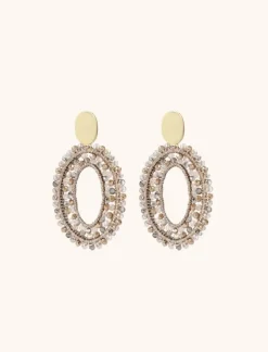 Champagne Silk Open Ovaal Double Stones M Oorbellen