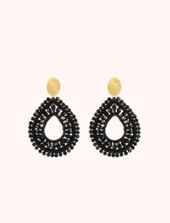 Charlotte Silk Crystal Drop L Zwarte Oorbellen