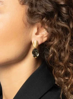 Daan Oorbellen Ovaal Strass Pendant M Zwarte Diamant
