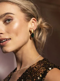 Daan Oorbellen Ovaal Strass Pendant M Emerald