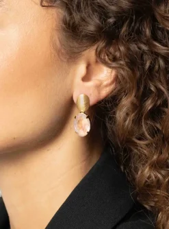 Daan Oorbellen Ovaal Strass Pendant M Yellow Powder
