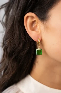 Farah Quartz Square Green S Oorbellen