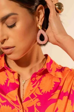 Fel Roze Oorbellen Berry Druppel L