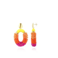 Fuchsia Gele Combi Oorbellen Yara Glassberry Ovaal M