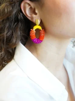 Fuchsia Gele Combi Oorbellen Yara Glassberry Ovaal M