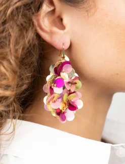 Fuchsia Lime Oorbellen Laure Sequin Druppel L