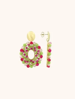 Fuchsia Lime Oorbellen Mia Ovaal S