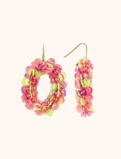 Fuchsia Lime Oorbellen Sequin Ovaal M