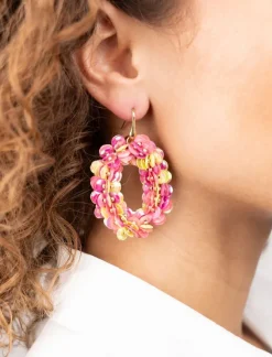 Fuchsia Lime Oorbellen Sequin Ovaal M