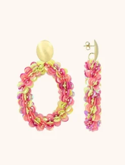 Fuchsia Lime Oorbellen Sequin Ovaal Xl