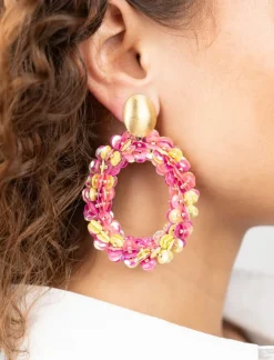 Fuchsia Lime Oorbellen Sequin Ovaal Xl