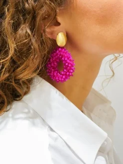 Fuchsia Oorbellen Clip Louise Glassberry Druppel L Double Stones Tonal