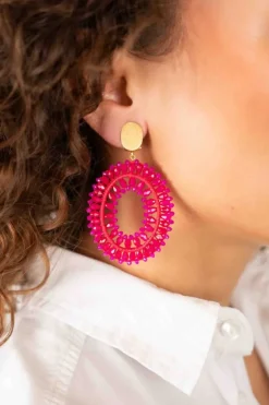 Fuchsia Oorbellen Noa Ovaal Dubbel L Clip